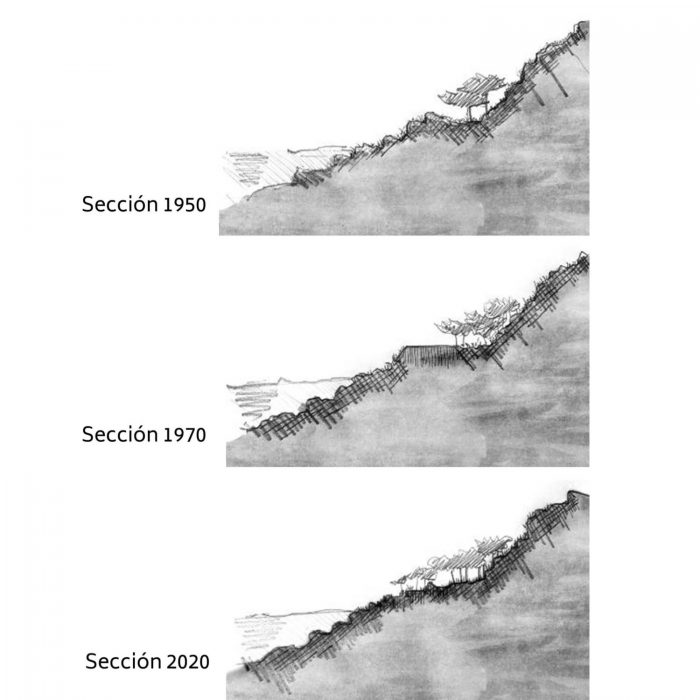 Evolución de la sección en la Explanada del Horizonte, María Fandiño, 2021.